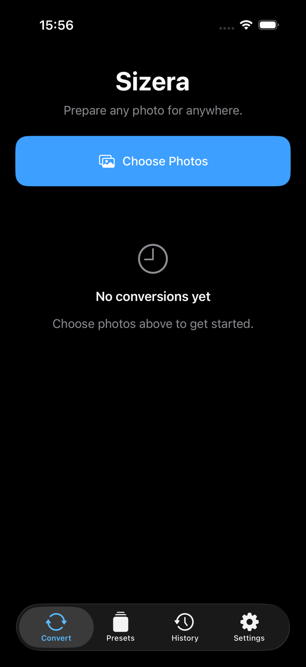 The opening screen in dark appearance.